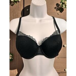 Third Love Black Luxe Lace Demi Bra Sz 32D Underwire Gold Accents
